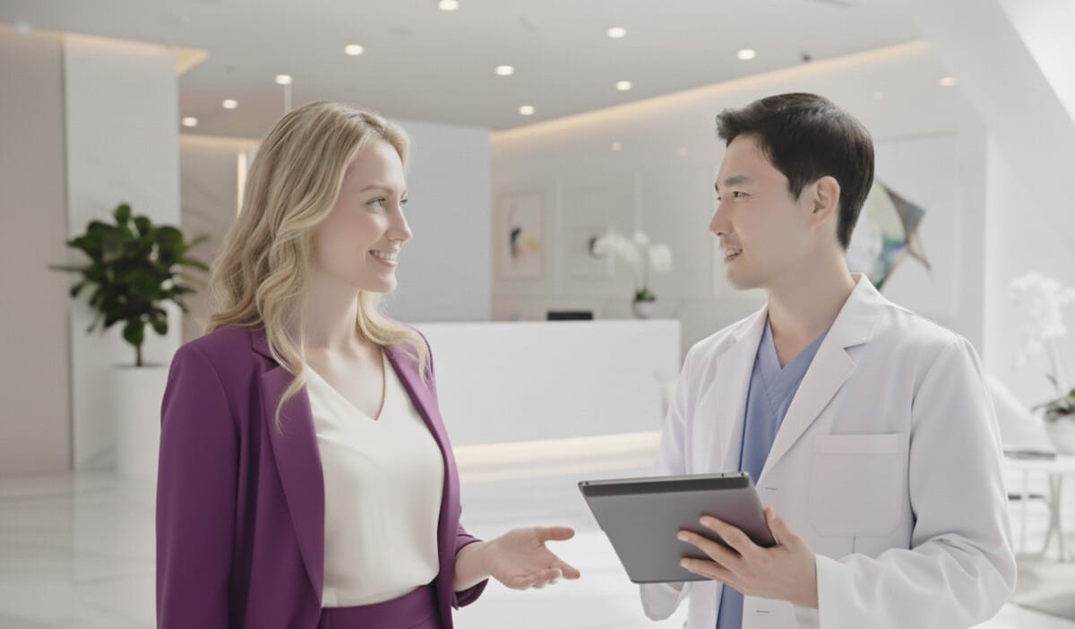 woman in the plastic surgery clinic with her coordinator