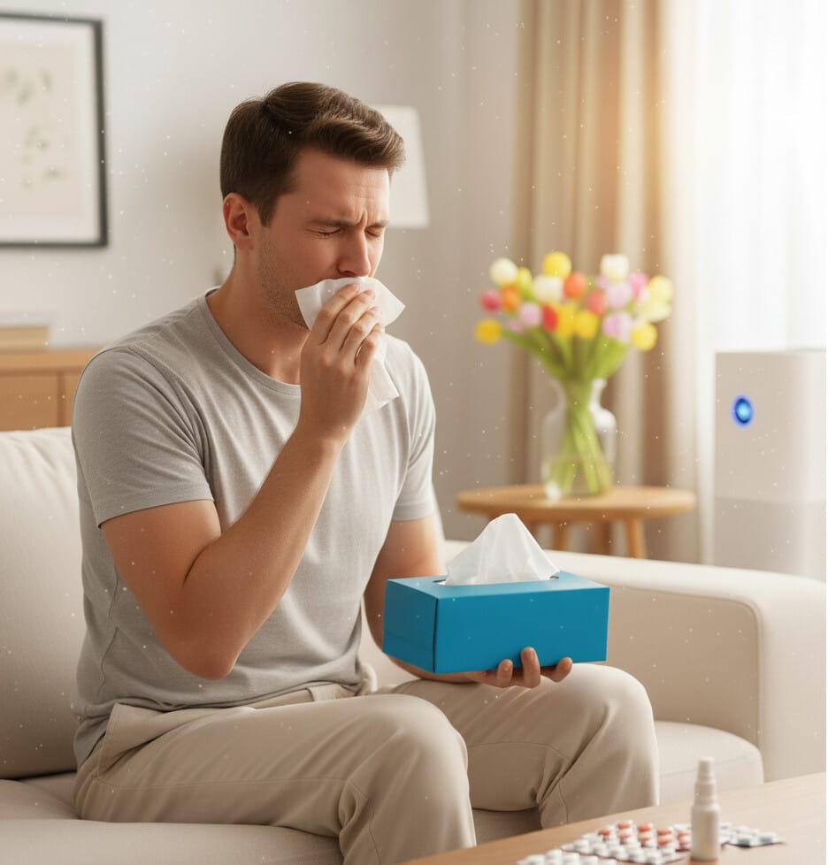 a man suffering from rhinitis
